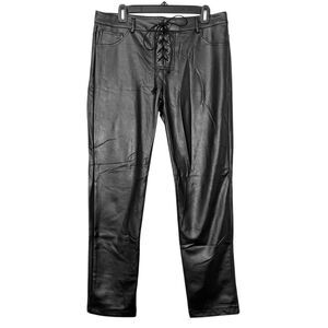 Shinestar Mid-rise Lace-up Vegan Leather Skinny Moto Pants Black XL